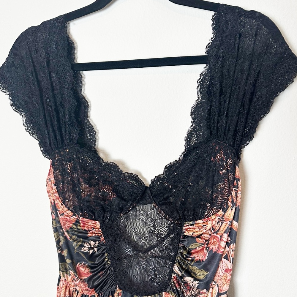 Free People Bad For You Maxi Dress Bodysuit Black Combo Floral Printed Large - Picture 5 of 12